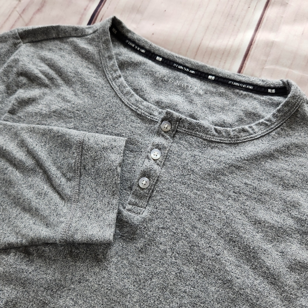 Magnolia "No. 16 Henley Loungewear" Long Sleeve Shirt Heather Grey, Men's Size L